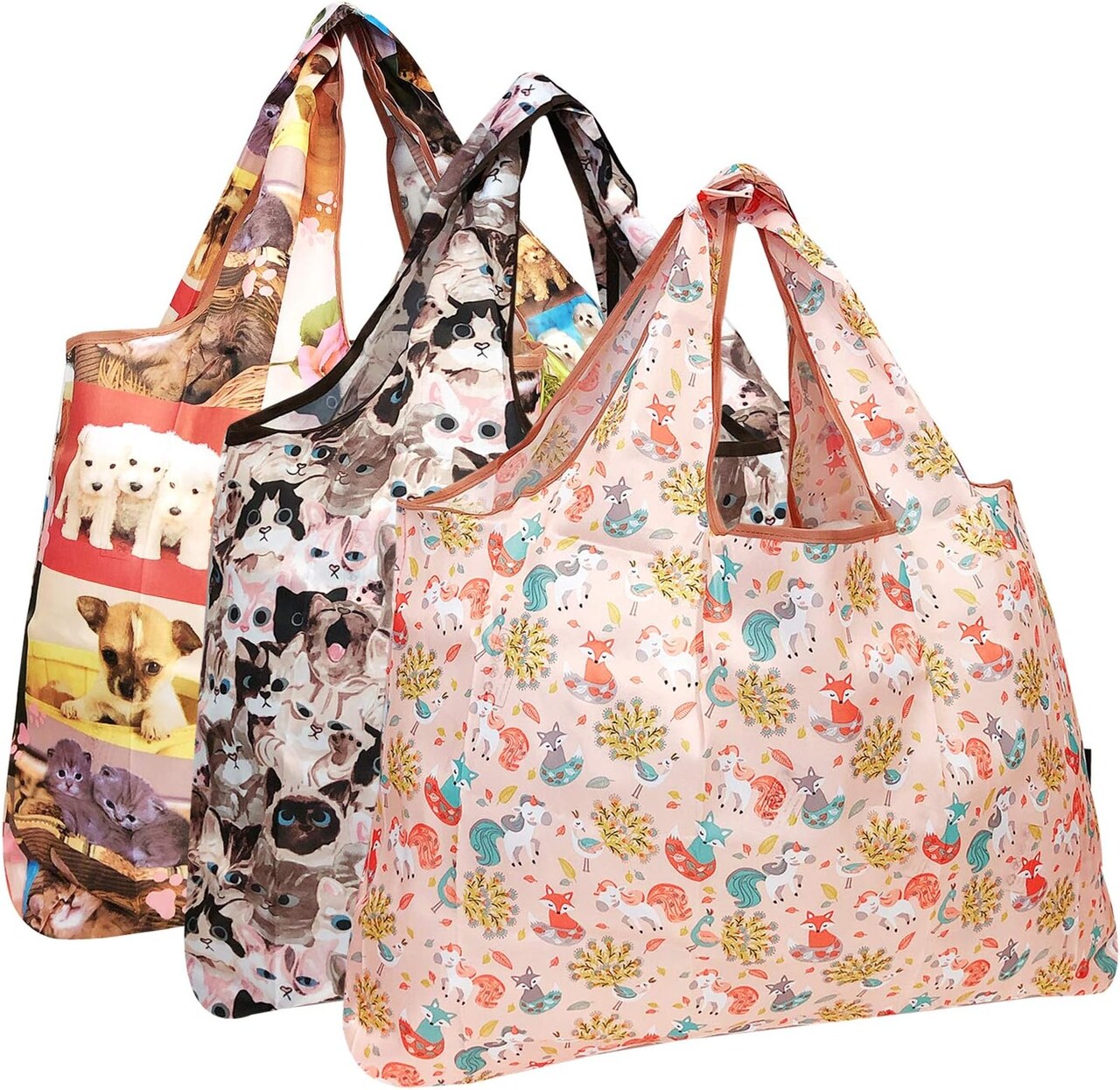 Wrapables Large Foldable Tote Nylon Reusable Grocery Bag, 3 Pack